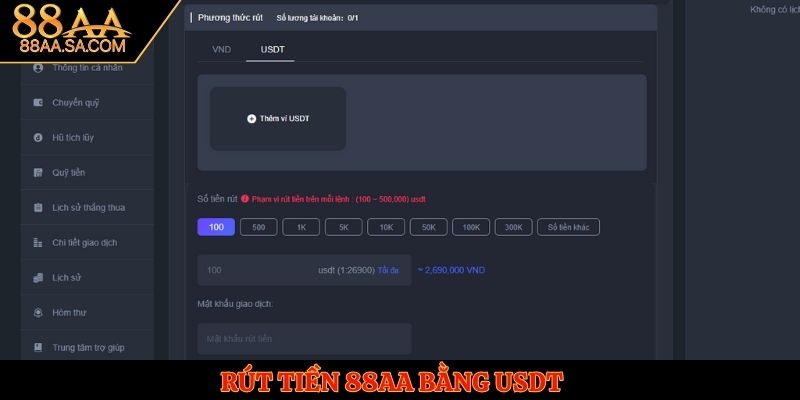Rút tiền 88AA bằng USDT