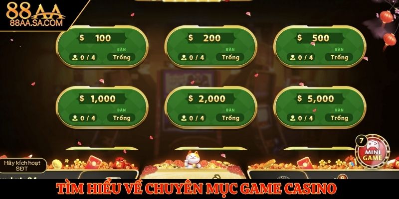Sảnh game casino tại 88AA sở hữu kho trò chơi khổng lồ lên tới 100+